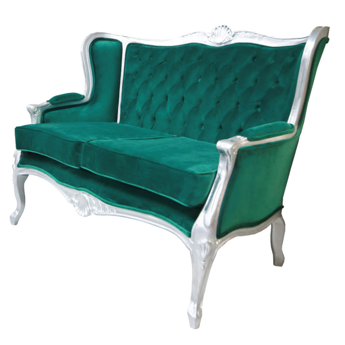 Silver and Green Victorian 2 seater sofa left 1