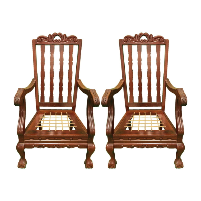 High back ball and claw armchairs