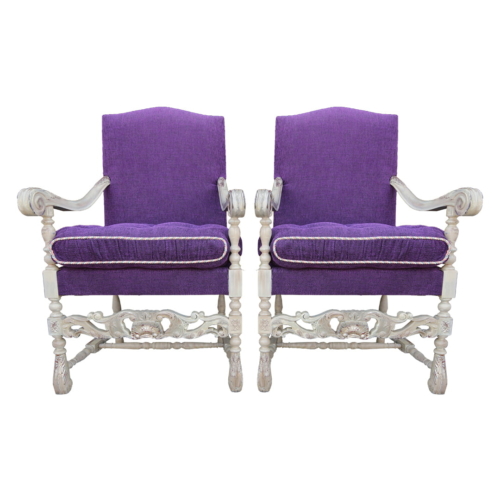 continental carved arm chairs purple