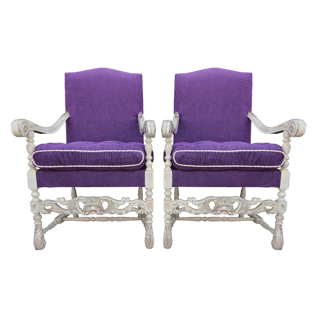 continental carved arm chairs purple