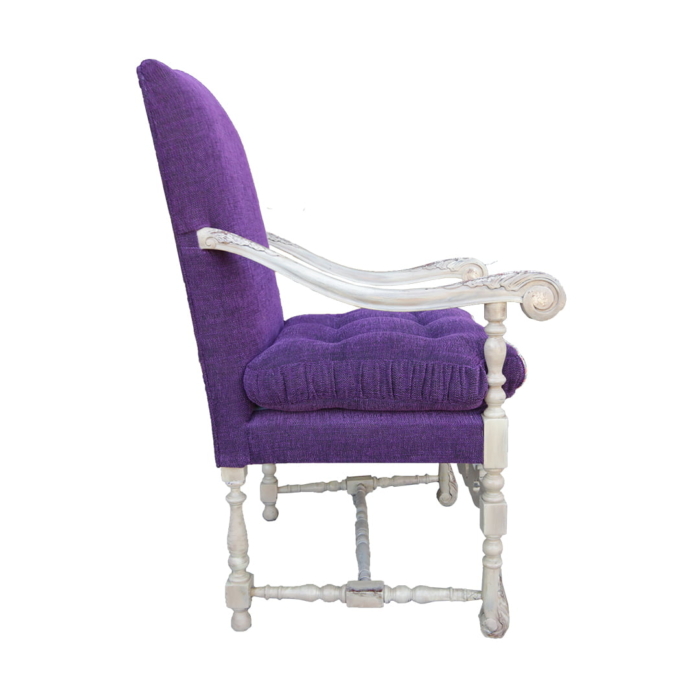 Continental carved arm chairs purple