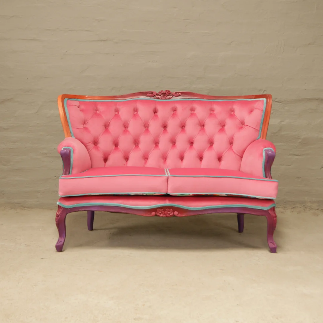 French pink bohemian 2 seater sofa