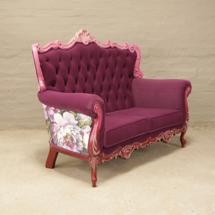 Victorian sofa floral purple