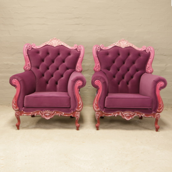 victorian arm chairs purple floral