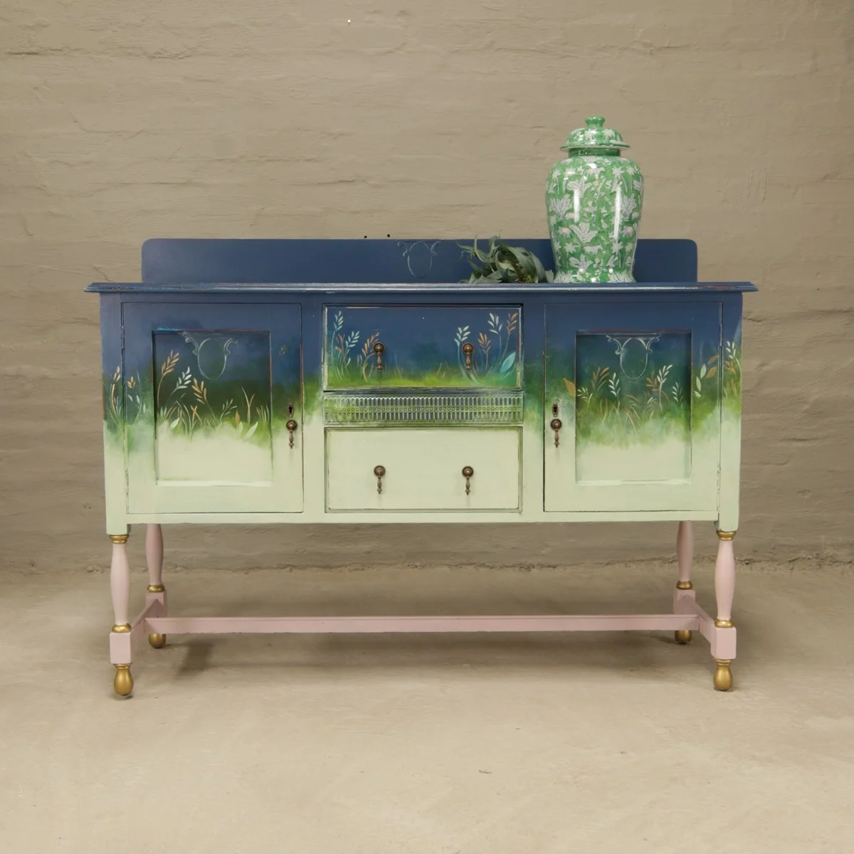 vintage sideboard with pink legs