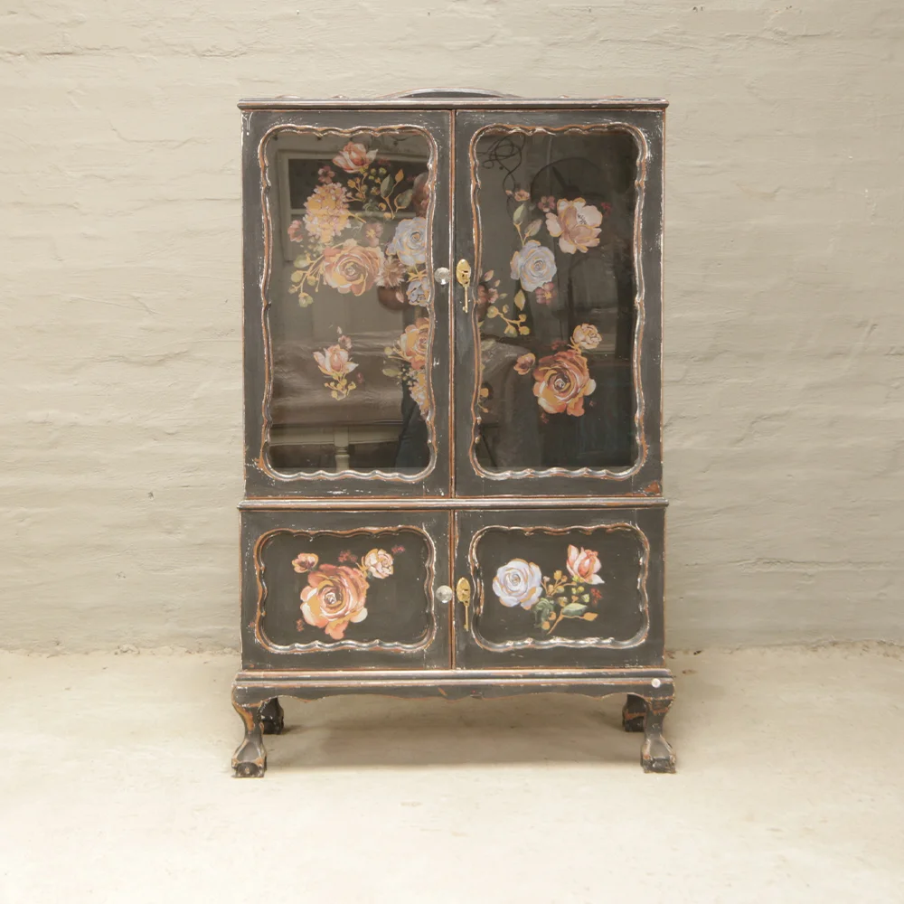 floral ball and claw display cabinet