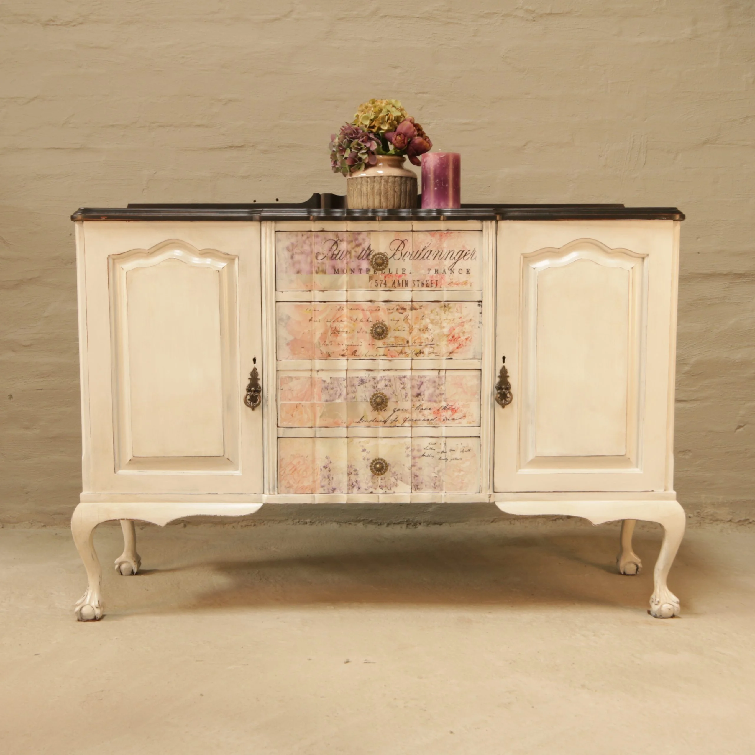 ball and claw sideboard with french decoupage