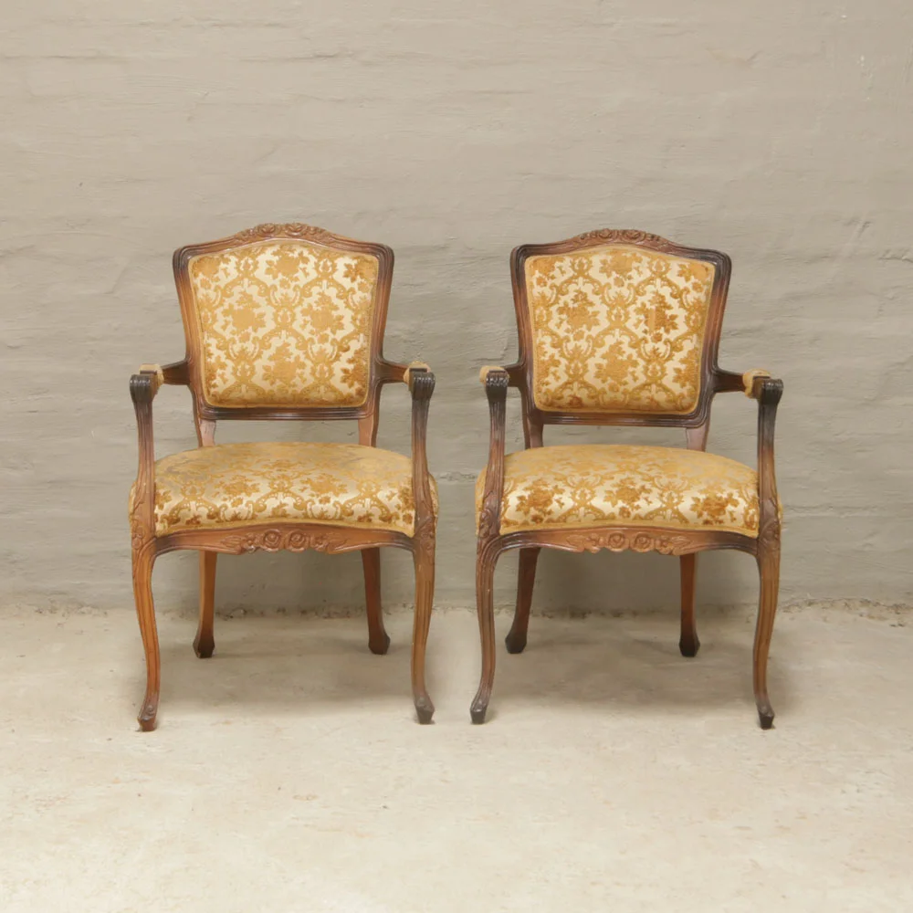 french carved chairs in damask velvet