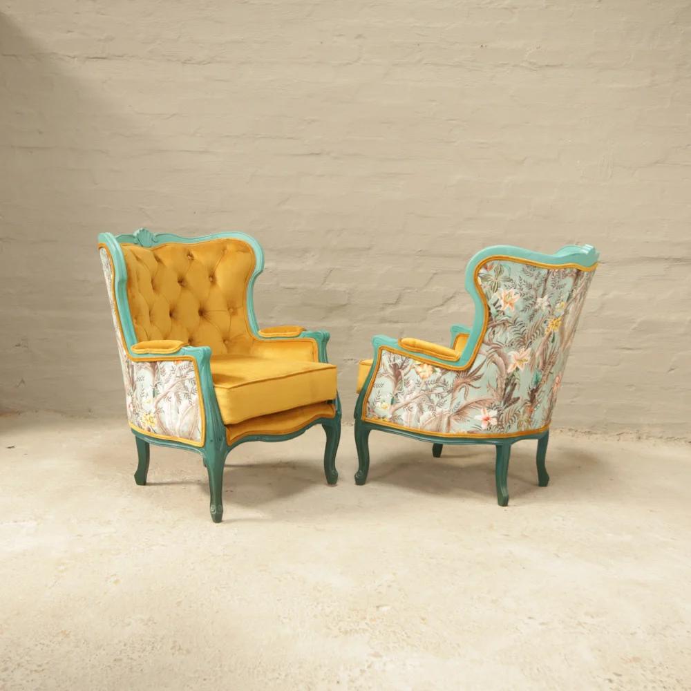 french carved wingback arm chairs