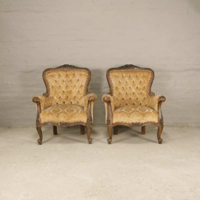 Victorian armchairs with embossed velvet