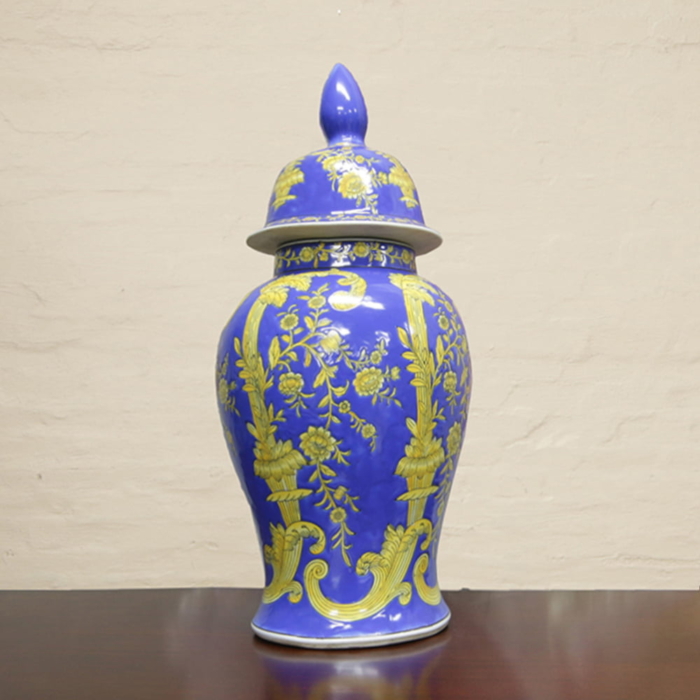 Ginger jar in blue and yellow