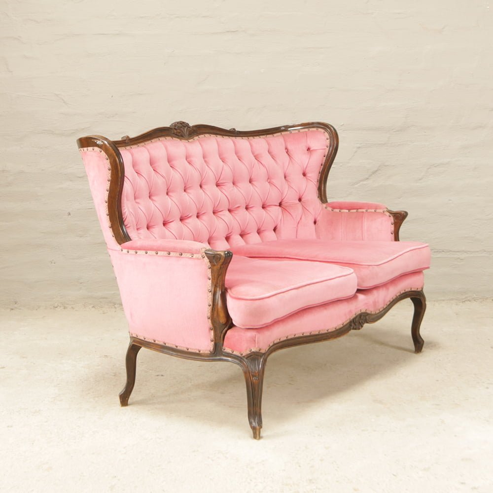 Vintage pink deals velvet couch