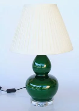 Green Bulbous Lamp Off-White Pleated Shade