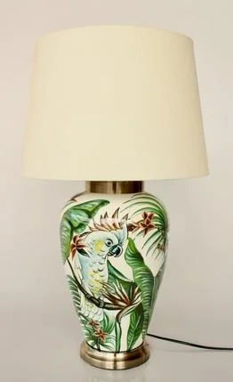 White Parrot With Strelitza Lamp With Off-White Shade