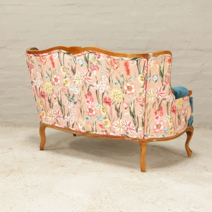 carved victorian sofa in floral teal velvet