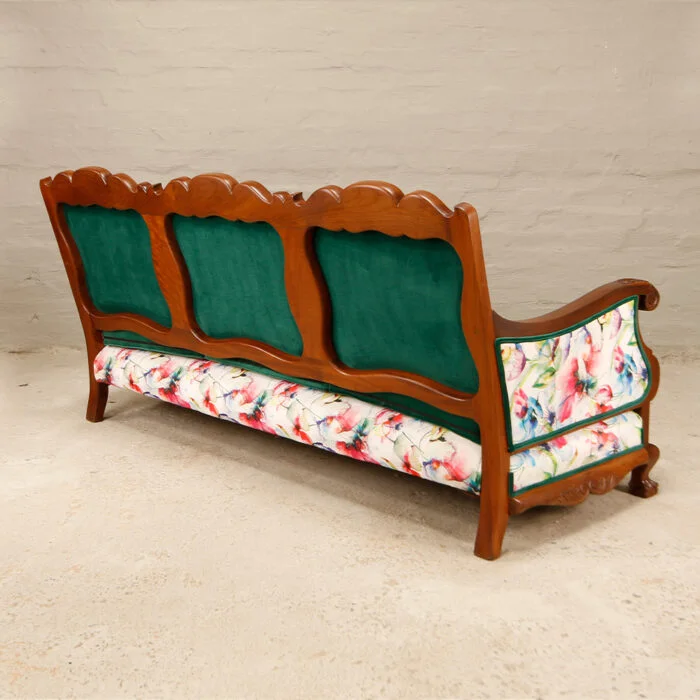 Antique Green and Floral Ball And Claw 3 Seater Sofa