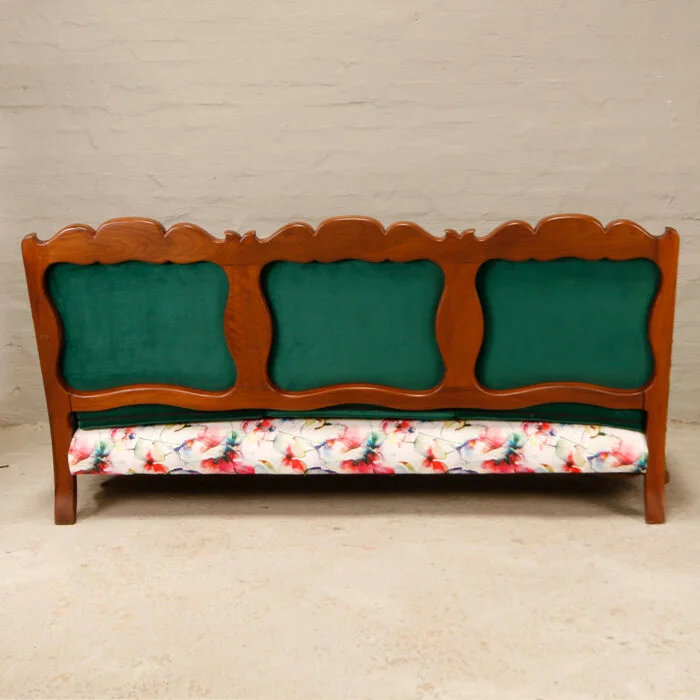 Antique Green and Floral Ball And Claw 3 Seater Sofa