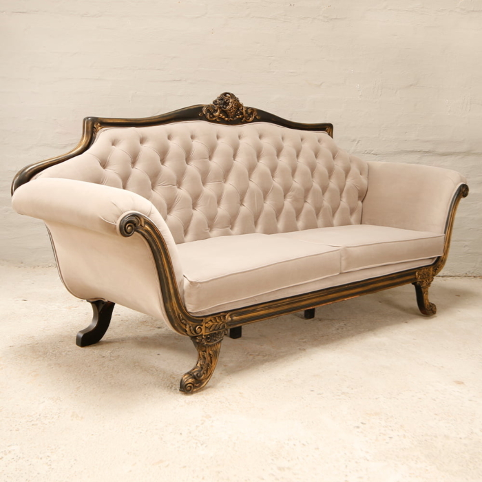 victorian carved 3 seater sofa with velvet