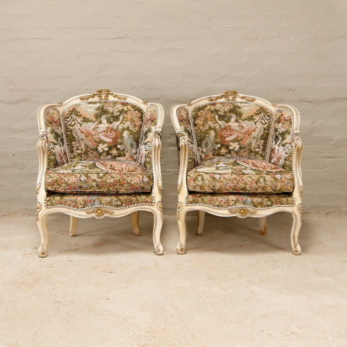 French carved Chairs with tapestry fabric