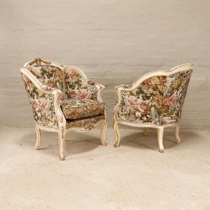 french carved chairs with tapestry fabric