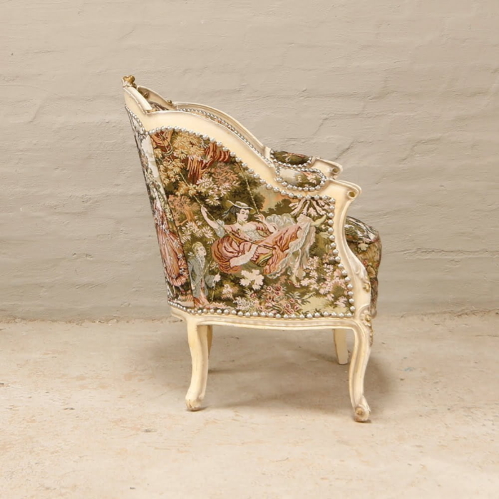 french carved chairs with tapestry fabric