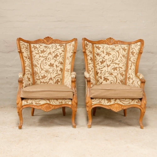 french style carved high back armchairs