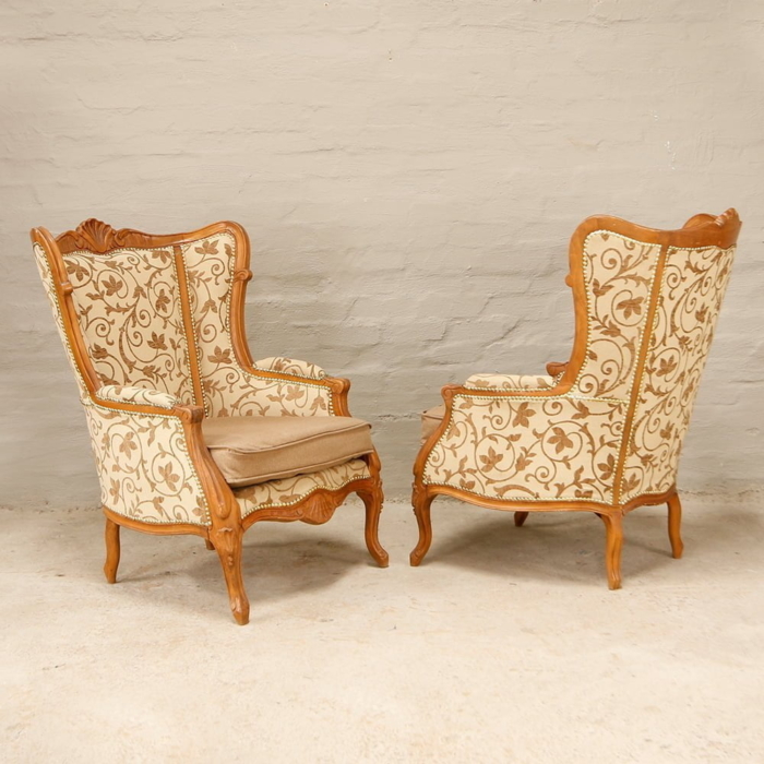 french style carved high back armchairs