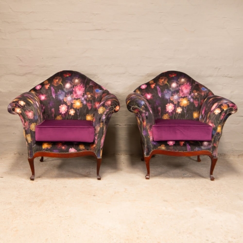 Queen Anne Floral Arm Chairs