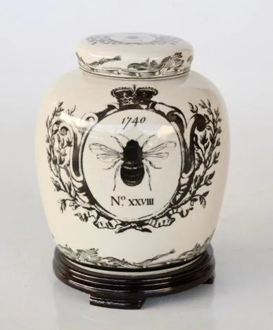 small black and white ginger jar