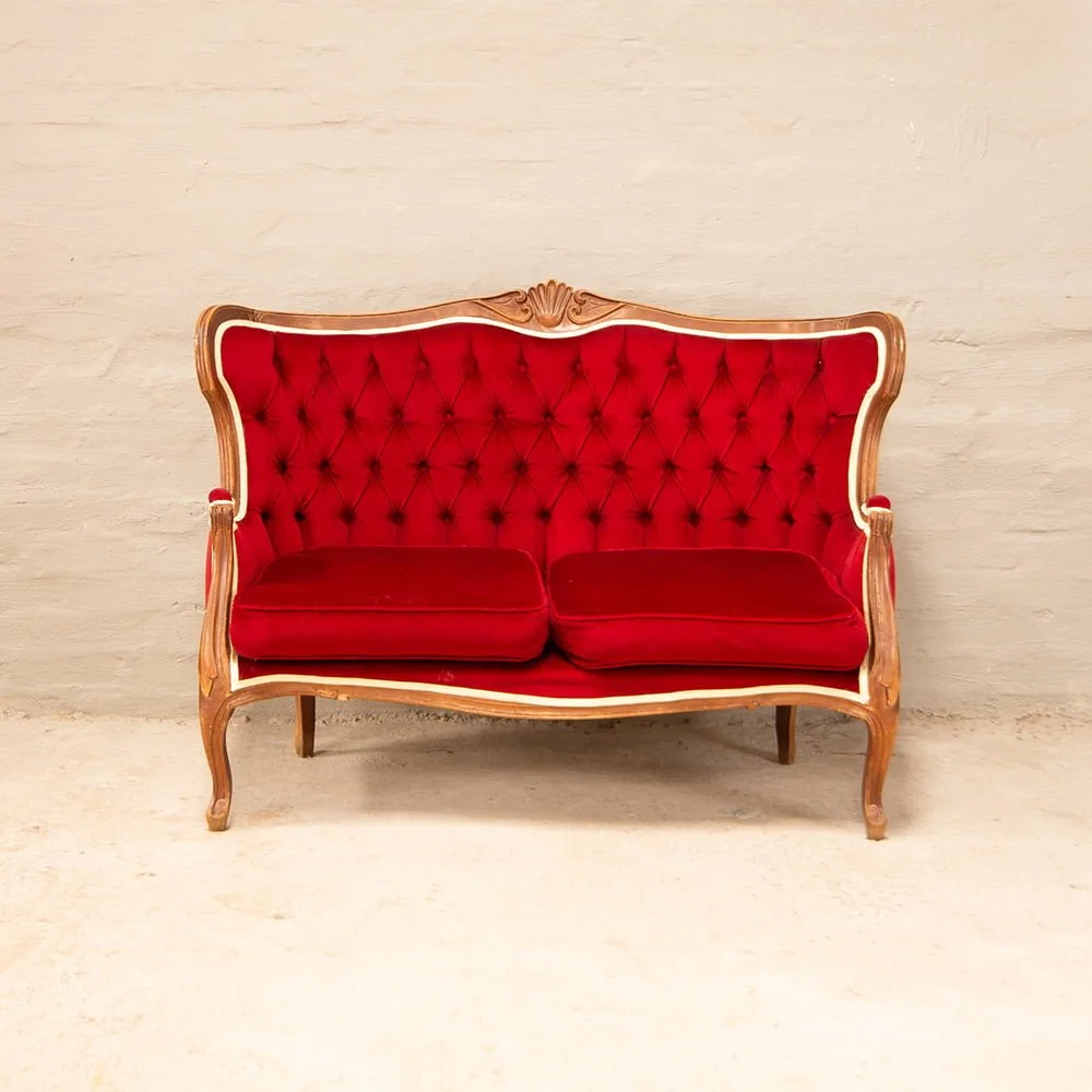 Victorian 2 seater Sofa in red Velvet