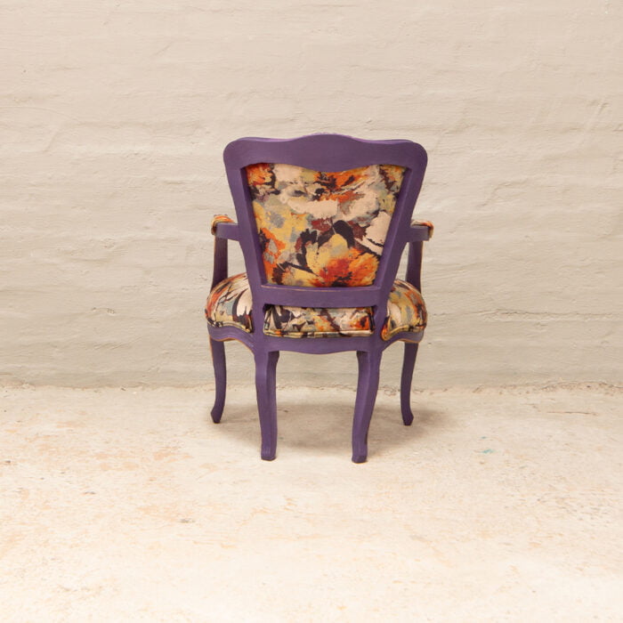 French carved chairs in purple with floral velvet