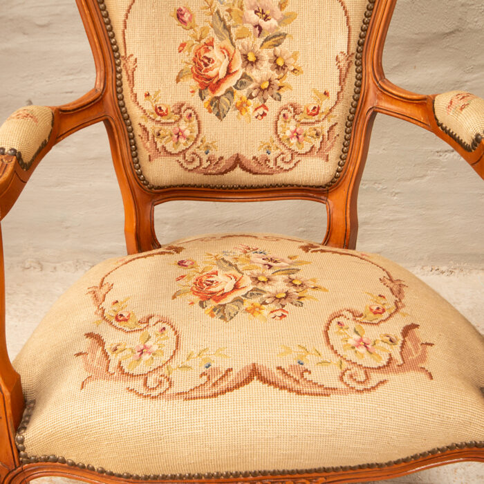 French style chairs with hand embroidered tapestry
