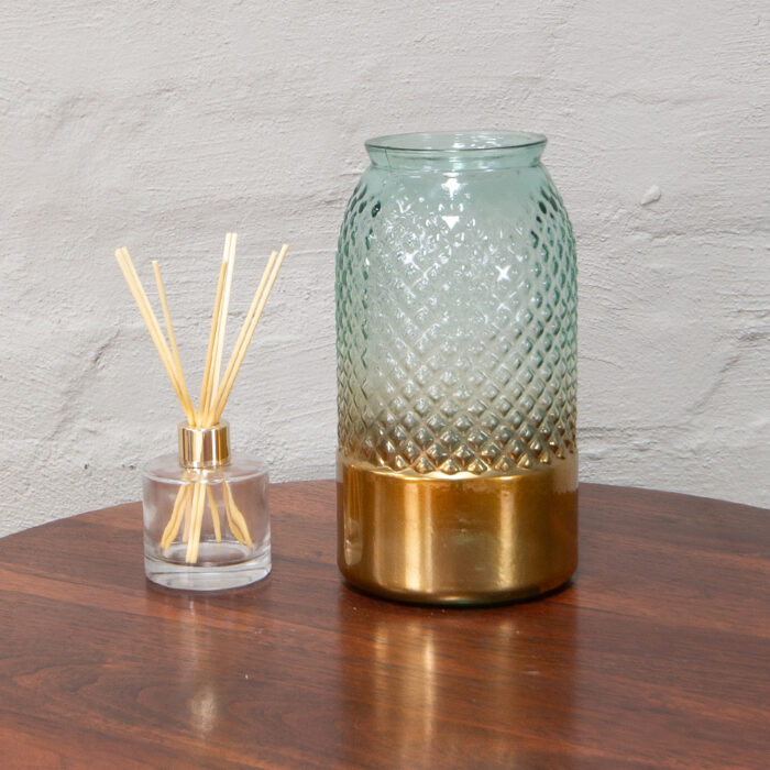 Gold and diamante pattern glass Vase