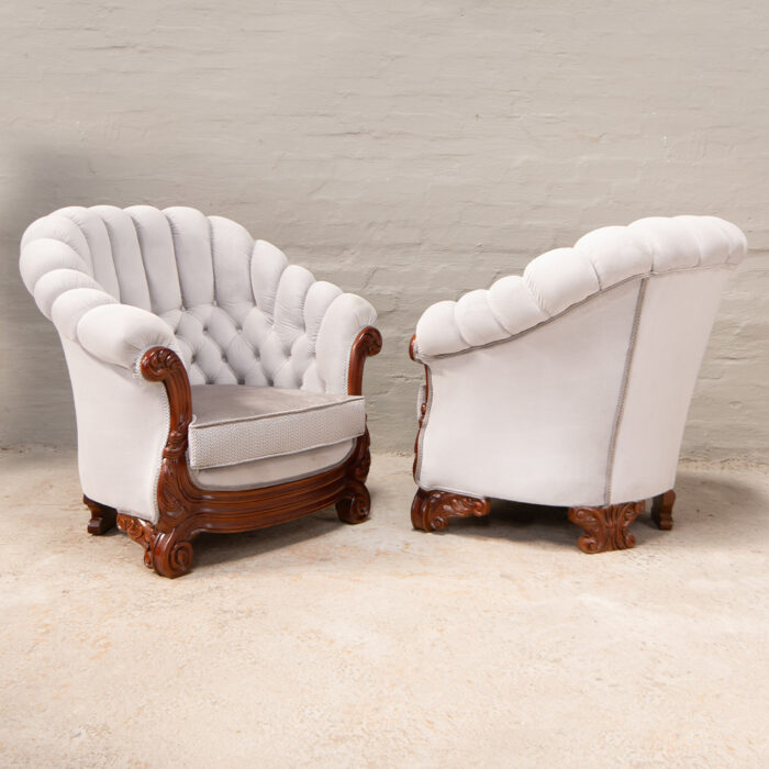 High back button armchairs