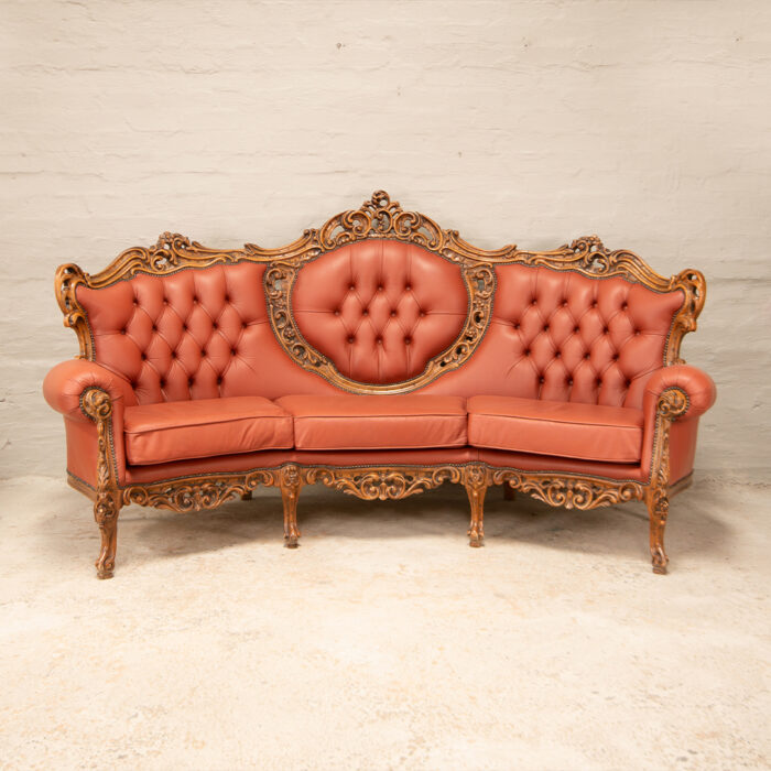 Italian style carved 3 seater leather