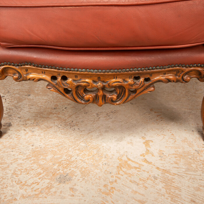 italian style carved 3 seater leather