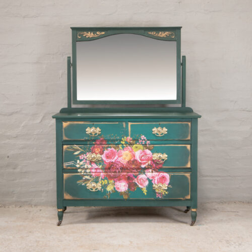 Green floral dressing table
