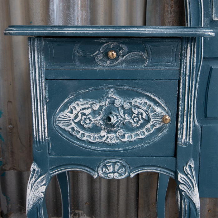 Blue French Headboard & Pedestals - Image 3