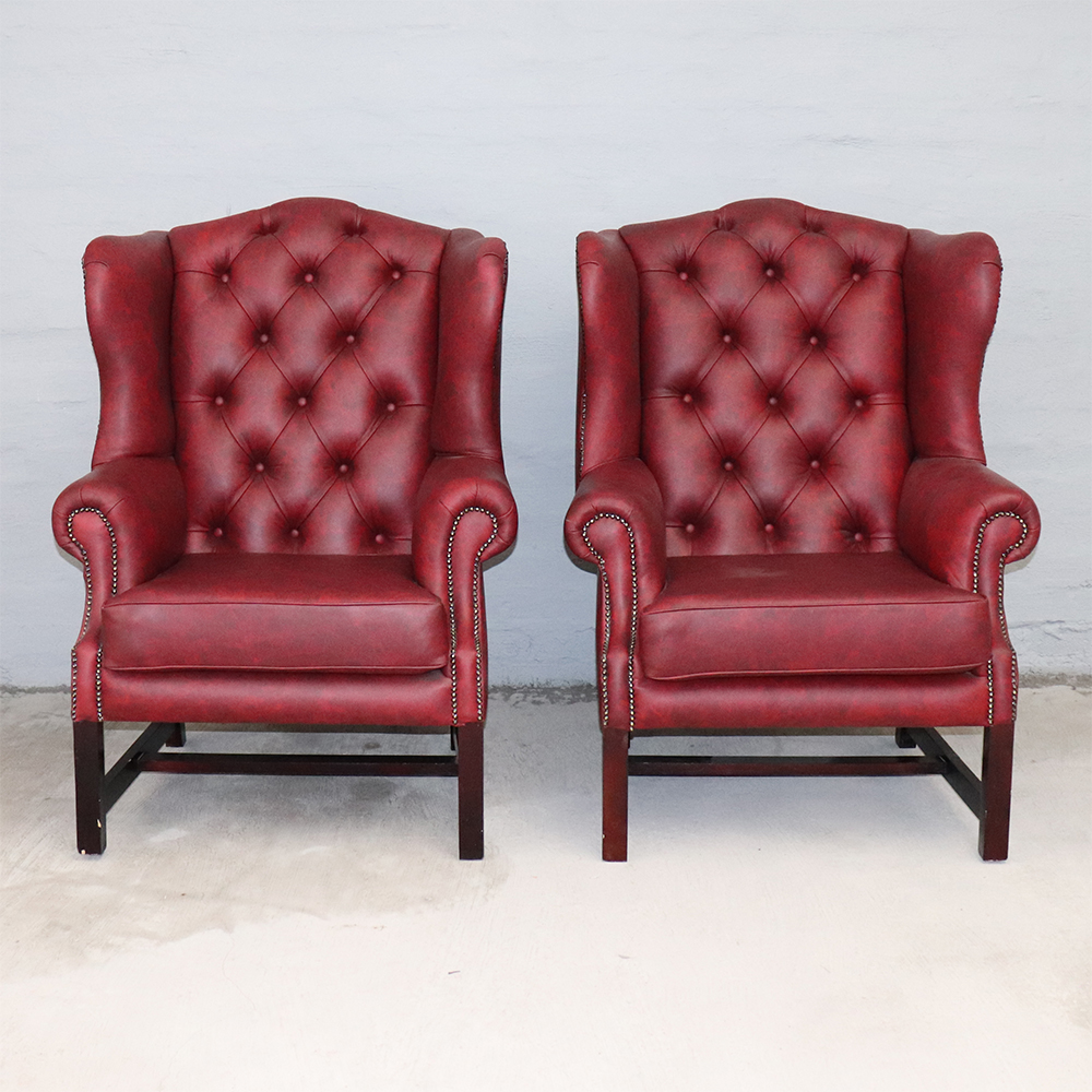 Leather Chippendale Armchairs